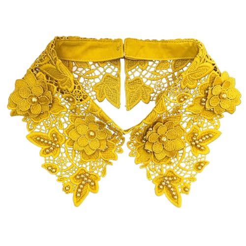 Women Hollow Out Lace Fake Collar Embroidery Flower Detachable Blouse Collar Pearl Beading Necklace Clothing Accessory