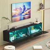 KZNGK Hängender TV-Schrank mit LED-Leuchten, TV-Ständer TV-Konsole Unterhaltungszentrum mit 2 Aufbewahrungsschränken für das Wohnzimmer, 16 Farben können eingestellt Werden, 175 x 32 x 30cm (Schwarz)