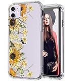 ICEDIO iPhone 11 Case with Screen Protector,Clear with Cute Sunflowers and Yellow Floral Patterns for Girls Women,Shockproof Slim Fit TPU Cover Protective Phone Case for Apple iPhone 11 6.1 inch