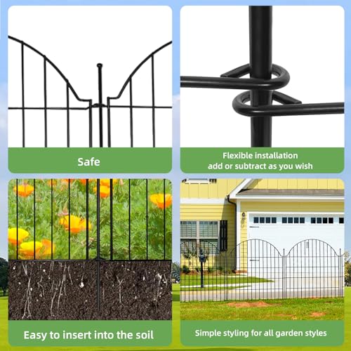 Decorative Metal Garden Fence 10 Panels, 32in (H) x 23.6ft (L) No Dig Dog Fence Outdoor for Yard, Temporary Rustproof Metal Wire Rabbit Dog Garden Border Fencing for Patio