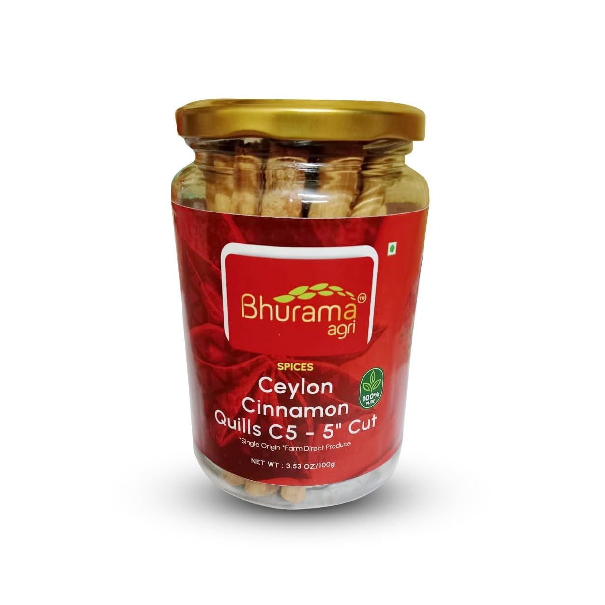 Bhurama Agri Premium Ceylon Cinnamon Quills C5-5 Inch Cut Stick |100G | Naturally Aromatic & Sweet Flavor | Perfect for Baking, Cooking & Beverages | 100% Pure High Grade Sri Lankan Dalchini Quills