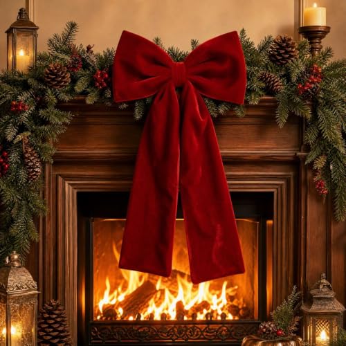 Large Velvet Christmas Bows Red Bows for Xmas Tree 19.7 X 11.4in, 1 Pack - image 4