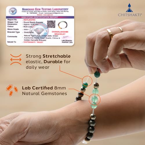 Image of Chitshakti Premium Money Magnet Bracelet 8mm | 5 Natural Wealth Crystals for Prosperity, Business Success & Good Fortune | Elegant Dhana Lakshmi Braclet for Men & Women