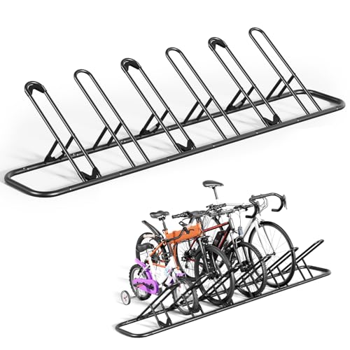Image of Mr IRONSTONE Floor Bike Rack for Garage, Indoor Outdoor Bicycle Storage Stand, Bike Parking Rack for Mountain, Road & Kids Cycles (Black, 6 Bike)