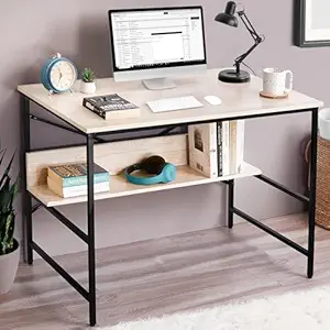 ABOUT SPACE Study Table for Students - Office Table Adults Work Table for Home Office - Engineered Wood Laptop Desktop Working Computer Table with Storage Space (Beige - L 91 x B 60.5 x H 75 cm) Matte