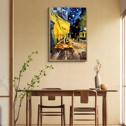 阪画屋 ゴッホ 「夜のカフェテラス」風 アートパネル アートボード ポスター 玄関 壁画 壁掛け 壁飾り 部屋飾り 飾り絵 絵 絵画 油絵 ソファの背景画 インテリア 現代 モダン フレーム 額付き 木枠付きの完成品 木目調 キャンバス 風水 風景画 プレゼント ギフト 30×40 [2]