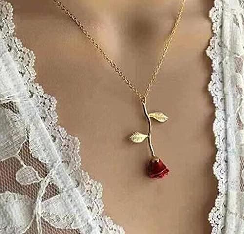 ShiQiao Spl Rose Necklace for Women Red Rose Flower Necklace for Girls Girlfriend Wife Anniversary Birthday Christmas Gifts - Image 3