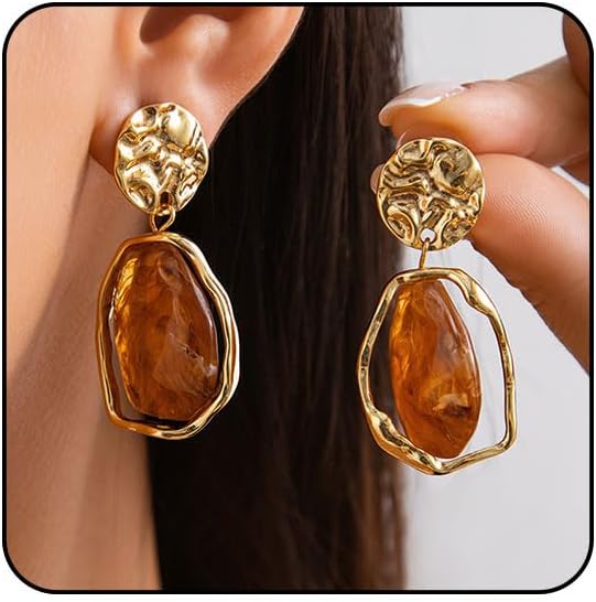 Brown Earrings Grey White Dangle Earrings Long Drop Earrings Big Chunky Statement Earrings for Women Trendy Unique Vintage Jewelry