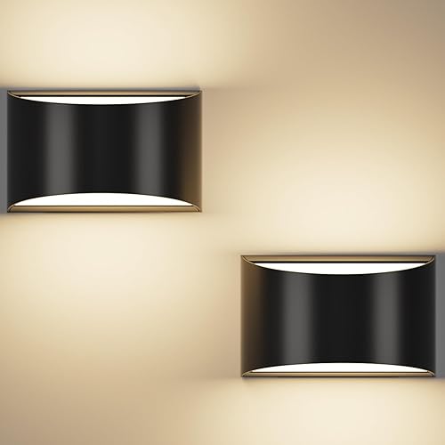 Juego de 2 apliques de pared modernos - Blanco cálido 3000K 10W LED aplique de pared para interiores, exteriores, IP65 impermeable, cableado, arriba