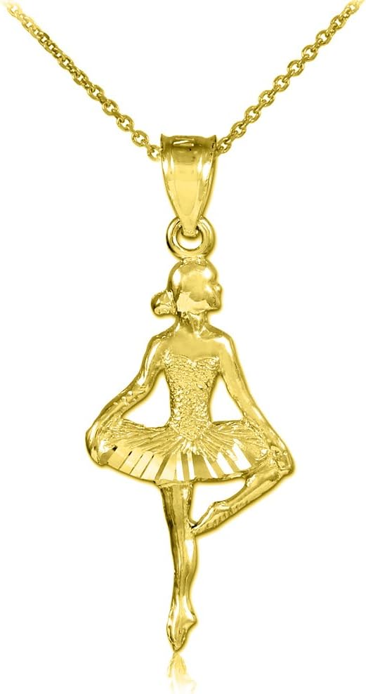 10k Yellow Gold Ballet Dancer Charm Pendant Necklace