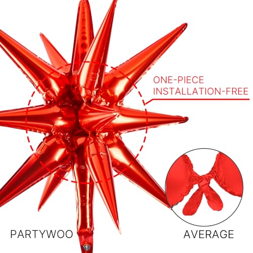 Image of PartyWoo Red Star Foil Balloons 10pcs Different Sizes Pack of 42 27 22 Inch Explosion Spike Mylar Balloons for Graduation Wedding Anniversary Birthday Bachelorette Engagement Party Decorations