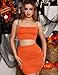 BEAGIMEG Women's Ruched Cami Crop Top Bodycon Skirt 2 Piece Outfits Dress Orange