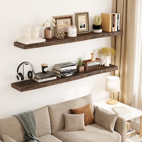 Image of Vivelove Wood Floating Shelves Live Edge 40 inch Set of 2, Dark Walnut