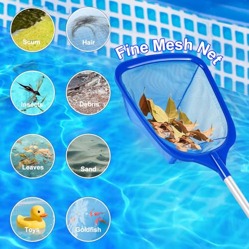 Image of Pool Skimmer Net with Telescopic Pole - Fine Mesh for Leaves, Dust, Debris - Lightweight Safe-Edge Extendable 2.6-5.7 ft Aluminum Handle for Pools, Spas, Hot Tubs, Ponds & Garden Water