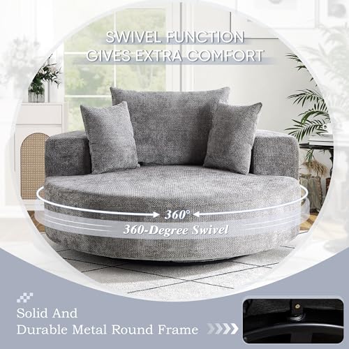 Sillón giratorio grande chenille gris miniatura 5