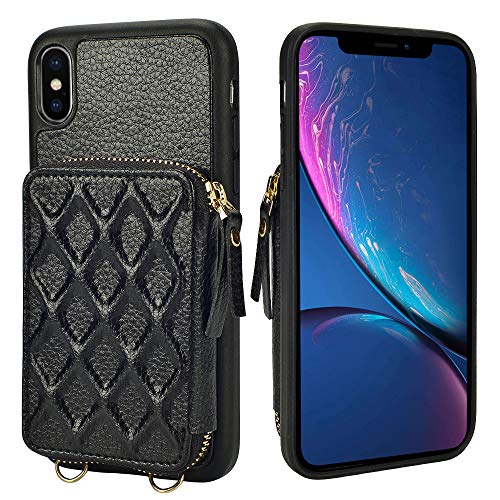Flash Sale Buy 1 get 1 LAMEEKU iPhone Xs Max Zipper Wallet Case, iPhone Xs Max Card Holder Case with Leather Card Slot Handstrap Crossbody Chain, Protective iPhone Cover for iPhone Xs Max 6.5'' - Black