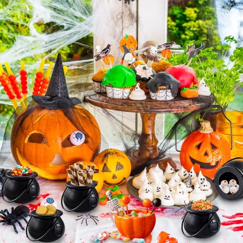 Mini calderos negros con asa JOISHOP para decoración de Halloween pack de 12 unidades 8