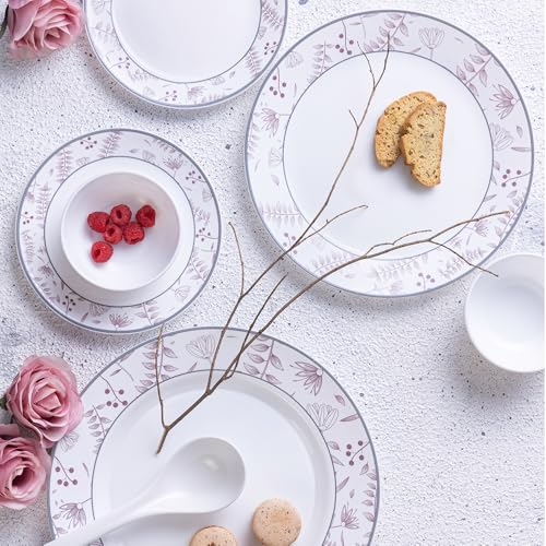 Image of Larah by Borosil 51pc Opalware Grandeur Dinner Set for Family of 8 | Microwave & Dishwasher Safe Crockery Set for Dining & Gifting | Plates & Bowls