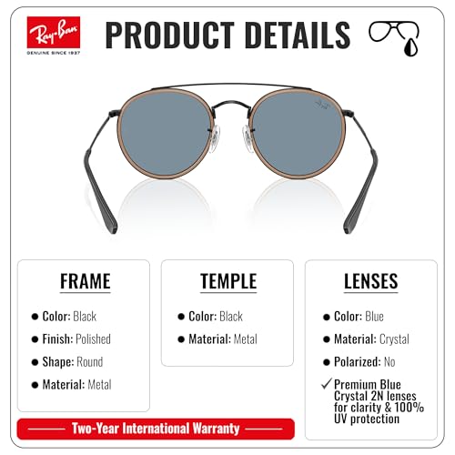 Image of Ray-Ban RB3647N ROUND DOUBLE BRIDGE Round Shaped Sunglasses for Men & Women with Official RAYBAN Eyewear Kit