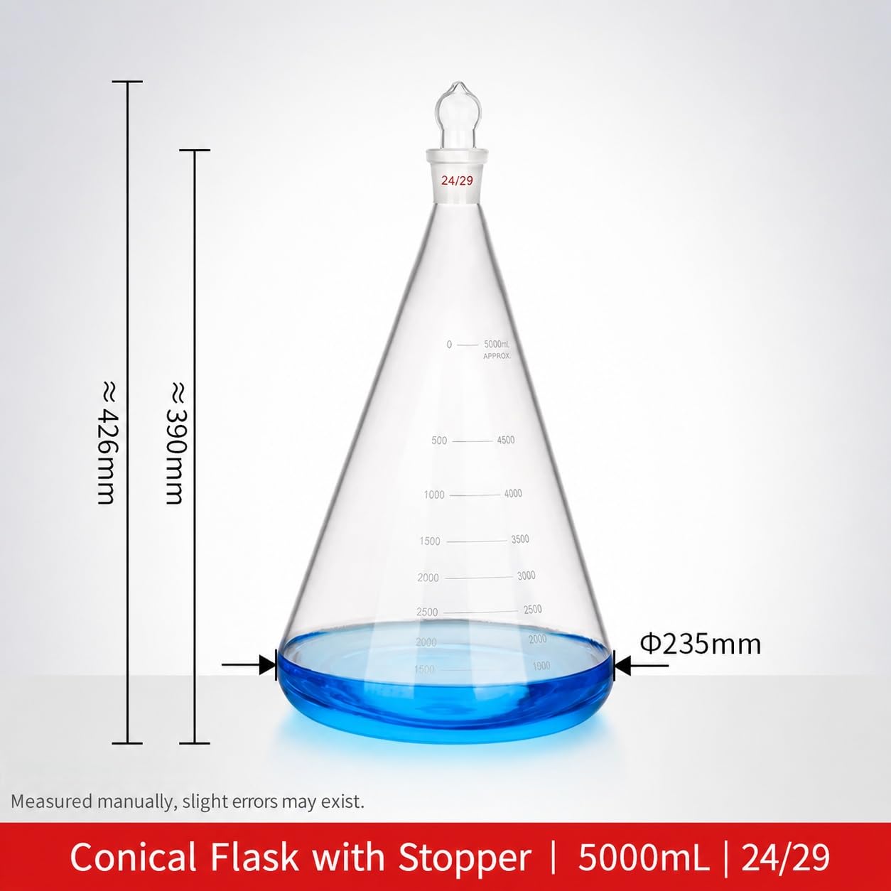 Erlenmeyerkolben mit Glasstopfen und Schliff Laborkolben-5000mL 24/29#
