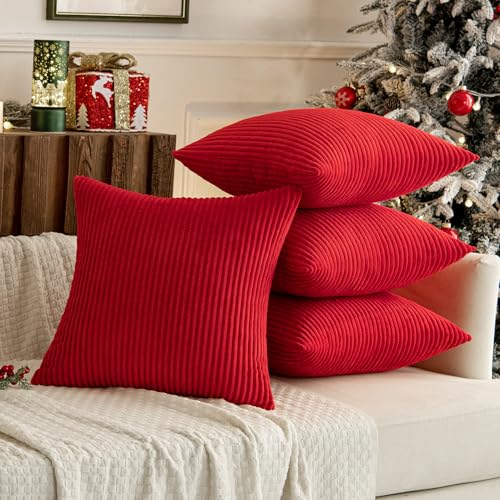 Image of MIULEE Soft Corduroy Decorative Throw Pillow Covers Christmas Red 16x16