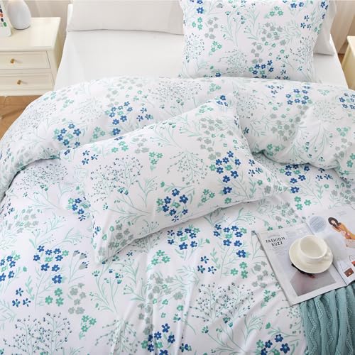 Image of MUXHOMO Blue Flower Full Comforter Set, Elegant Floral Print Bed in a Bag 7 Pieces, Ultra Soft & Breathable Reversible Botanical Pattern Bedding Set with Comforter, Sheets, Pillowcases, and Shams