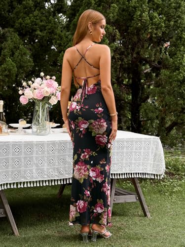 Women's Summer Floral Maxi Dress Square Neck Mesh Ruched Bodycon Formal Wedding Guest Long Dresses2