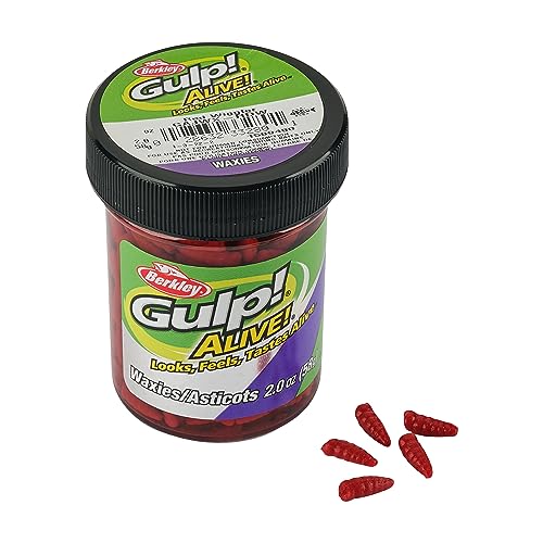 Berkley Gulp! Alive! Waxies Fishing Bait Red Wiggler 0.5in Extreme Scent Dispersion Great Replacement for Live Waxworms Ideal for Panfish Trout and More