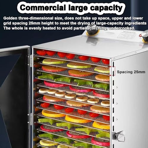 Oiyekntd Kommerzieller großer Dörrautomat mit 12/18 Tabletts, 800 W Trockner aus Edelstahl, bis zu 90 °C Temperatur, Dörrgerät für Fleisch, Obst, Rindfleisch, Kräuter und Tiernahrung,18Layer – Bild 7