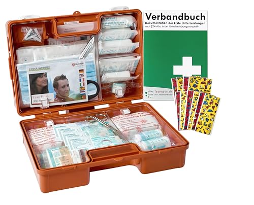 Erste-Hilfe-Koffer KITA nach aktueller DIN 13157 für Betriebe inkl. kindgerechter Pflaster + Verbandbuch -DSGVO-konform- K15
