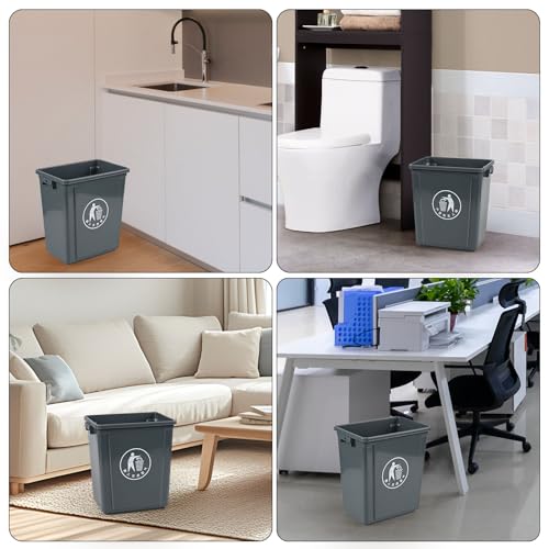 Image of Kekow 2.6 Gallon Small Bathroom Trash Can, 4-Pack Open-Top Plastic Rectangular Wastebasket, Gray, F
