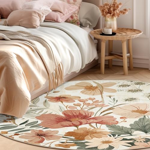 Tapete redondo floral moderno 4 pies lavable antideslizante miniatura 6