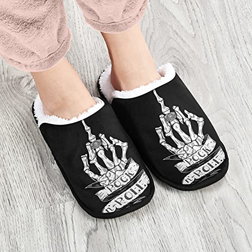Dussdil Skull Rock Roll Ring House Slippers Halloween Skeleton Hand Home Spa Slippers Memory Foam Closed Toe Slipper Non Slip for Hotel Bedroom Travel Shoes Women Men M2