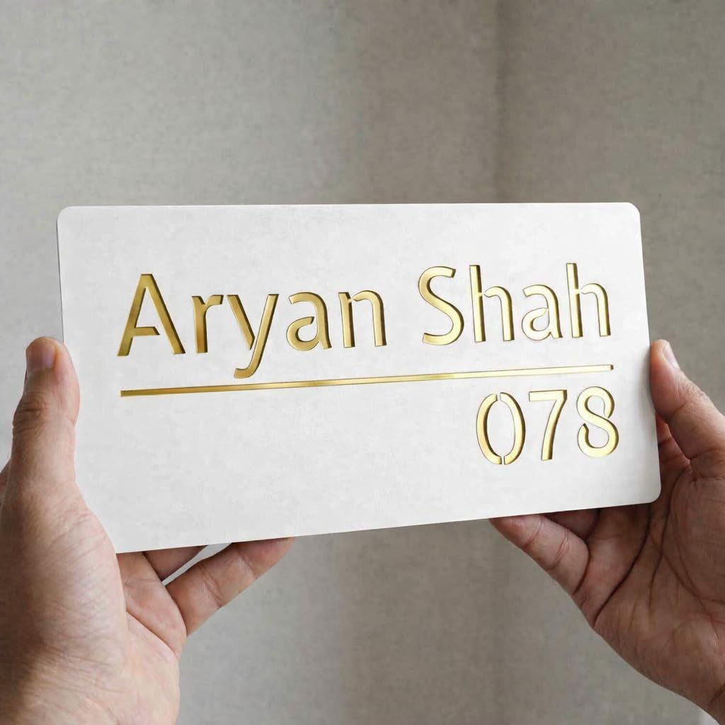 Name Plate For Home Entrance Outdoor – Customised Acrylic House Name Plate | Personalized Door Name Plate with Gold Mirror Letters | Modern Name Board for Home, Flat, Apartment & Office (Gold, 20x10 cm)-image-22