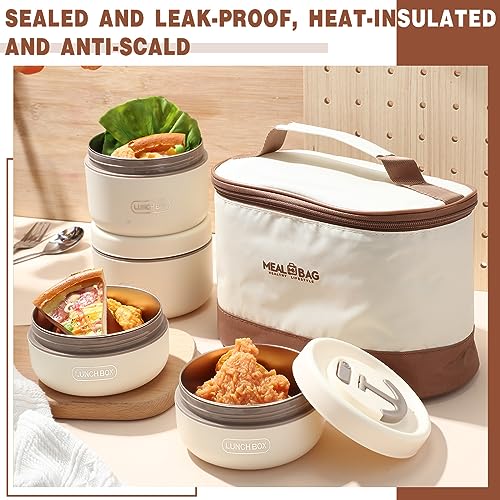 Dandat DANDAT-JHDF123 4 Pcs Insulated Bento Box Portable Stainless Steel Food Container Round Microwave Safe Stackable Leakproof Thermal Food Container thumb #1