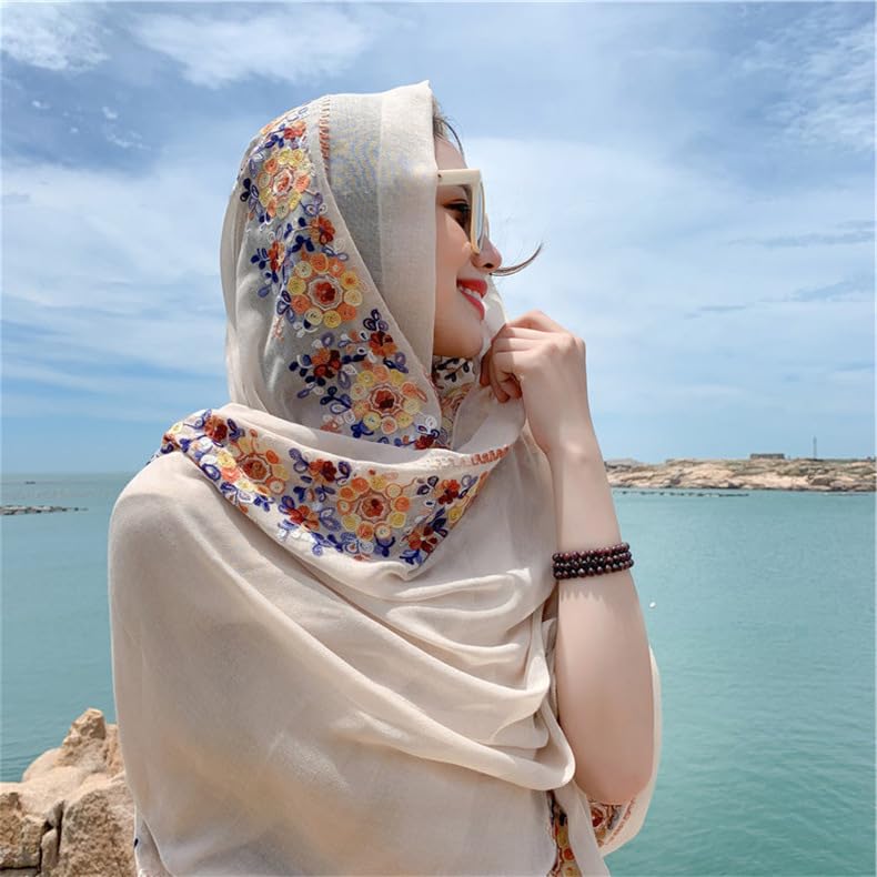 Ethnic Style Summer Sun Protection Desert Tourism Shawl Beach Embroidery Thin Vacation Scarf4