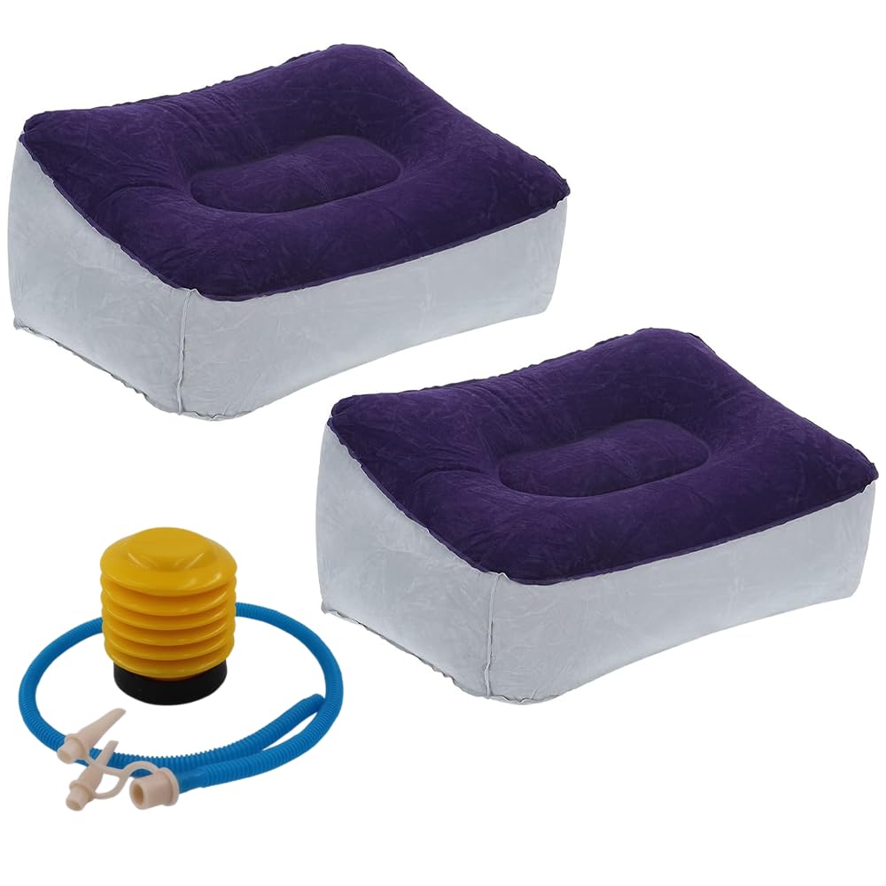 TOMVAES Inflatable Foot Pads, 2 PCS Travel Foot Rest Pillows, PVC Flocking Footrests, Gray Blue Foot Cushions, Home Office Travel Mats, Foot Mats With Air Pump, 37 * 28 * 20cm