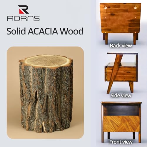 Image of Rum Nightstand with Drawers, Solid Acacia Wood Bedside Table with Drawer & Open Shelf, Handcrafted Wood Grain End Table, Scratch & Water-Resistant, Durable & Easy Assembly (Caramel, Rum)