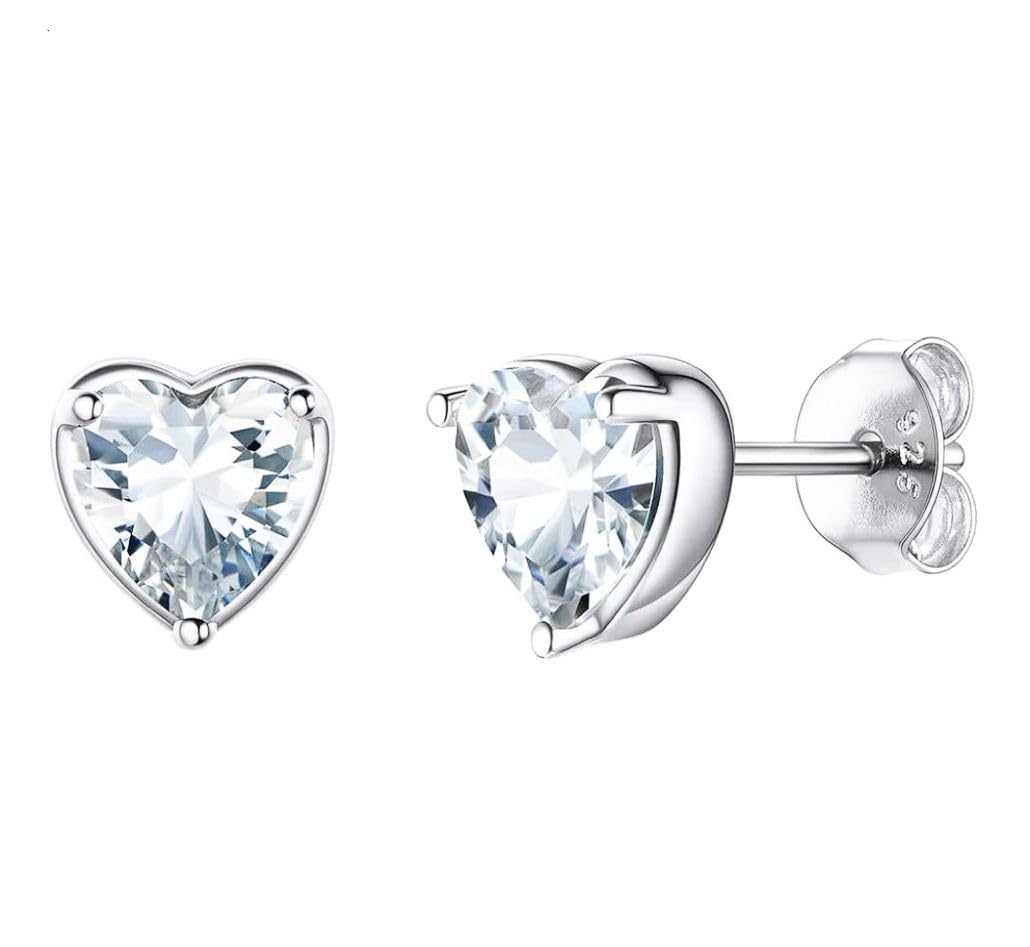 1 Pair Adabele Authentic Sterling Silver Heart Birthstone Stud Earrings 6mm/0.84 Carat Cubic Zirconia Imitation Diamond Gemstone Hypoallergenic Nickel Free Tarnish Resistant Women Jewelry