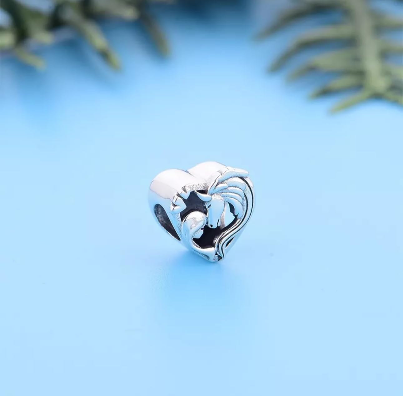 MOCHAMIK Girl & Her Horse Love Heart Charm Bead Plata de Ley 925 auténtica Compatible con Pulsera