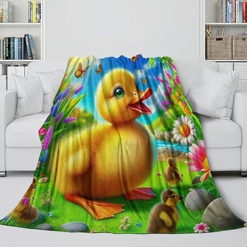 Couverture microfibre moelleuse jeté de canapé chaud imprimé canard jaune 3D - 5