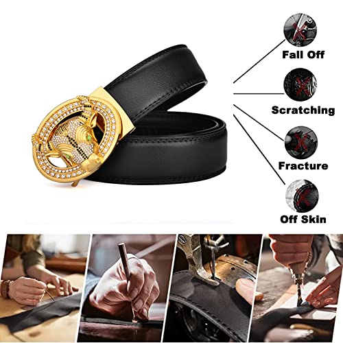 Men's Leather Ratchet Belt With Rhinestone Bull Golden Buckle - Western Cowboy Style, Trim To Fit2