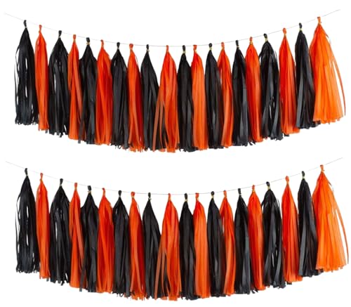 Image of 20PCS Black and Orange Tissue Garland,Halloween Paper Tassels Garland Banner Perfect for Party Decorations Halloween Baby Shower Pumpkin Theme Table Decor