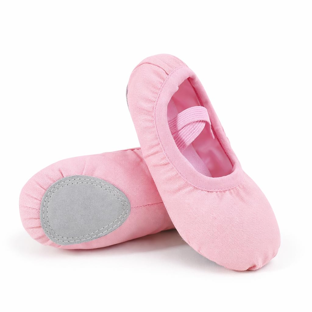 Pantuflas de ballet de lona suave para niñas, suela dividida, zapatos de yoga y danza con correa elástica cruzada, rosa, talla 2.5, zapatos planos profesionales de gimnasia