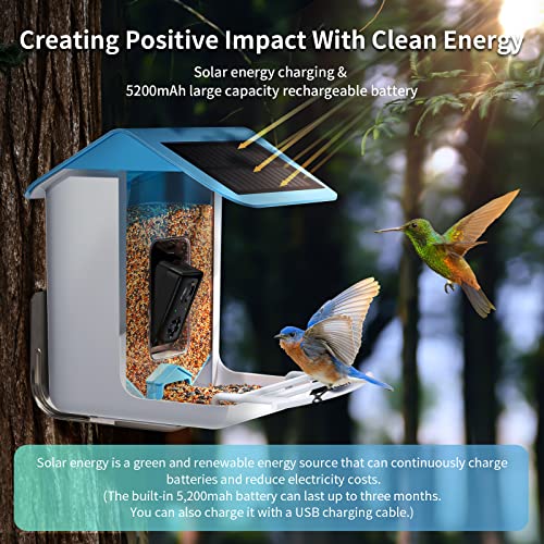 Vziwry Smart Bird Feeder With Camera, Wireless Outdoor, Ai Identify 11000+ Bird Species, Automatic Bird Video Recording, 64G Tf Card, Solar Powered, Hummingbird Feeders, Ideal Gift For Bird Lovers #TOP4
