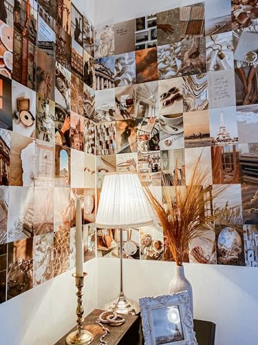 Image of Paper9store Pack of 50 Aesthetic Wall Collage Kit - 4?6 Inches Self Adhesive Wall Posters for Bedroom, Living Room, Office A6 Size (Boho netural)