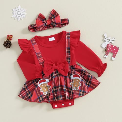 BeQeuewll Newborn Girl Christmas Clothes Infant Plaid Romper RufflesTutu Bodysuit First Christmas Outfit Baby Christmas Dress2