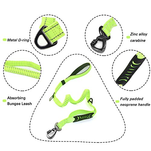Heavy Duty Bungee Dog Leash For Large Dog, 4-6Ft Traffic Padded 2 Handles For Extra Control, No Pull For Shock Absorbing With Car Seat Belt, Reflective Dog Leashes For Night Walking #TOP1