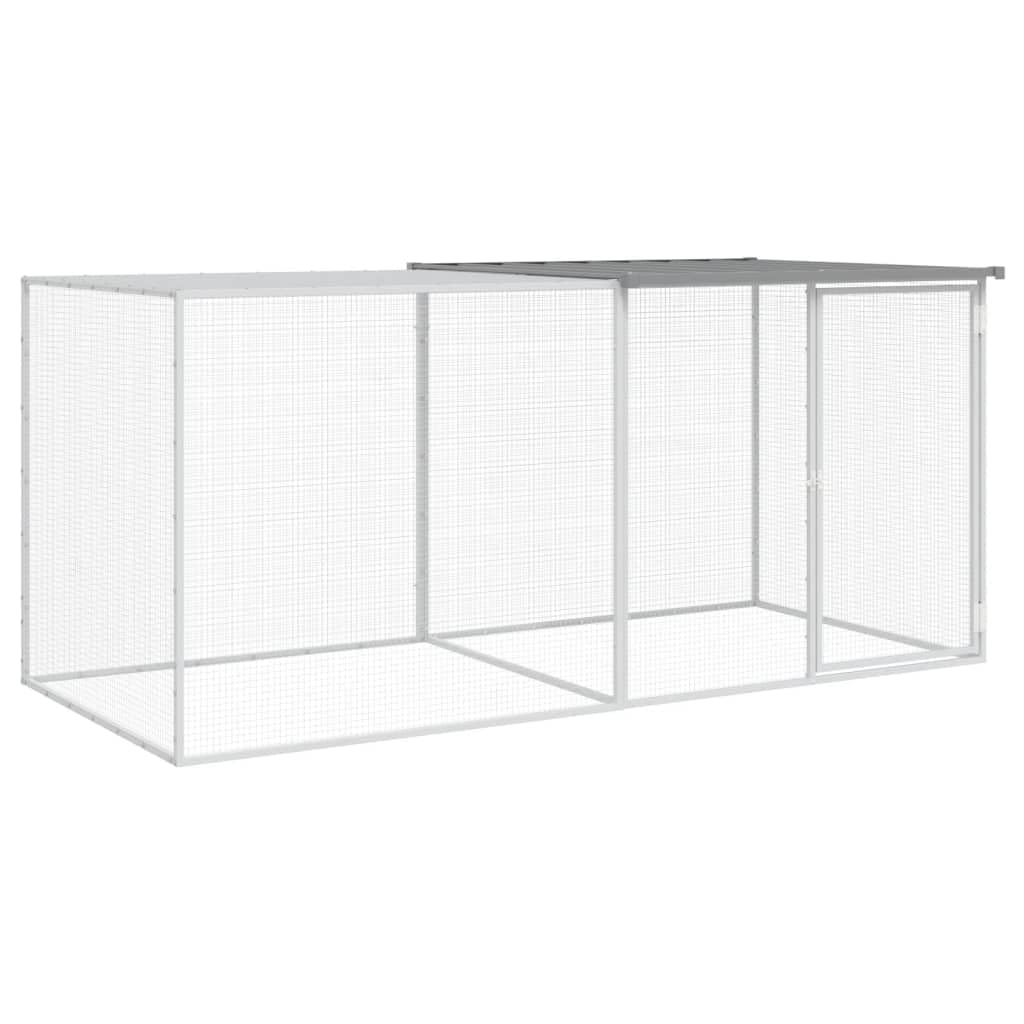 ADWOA Gabbia Polli Tetto Grigio Chiaro 203x98x90 cm Acciaio Zincato,Recinto per Cani da Giardino, Gabbia per Conigli, Recinto per Animali Domestici, Gatti, Cuccioli, Porte con Chiavistello e Parasole,