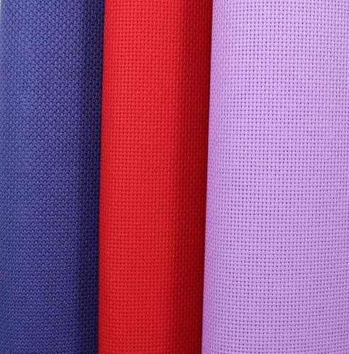 Image of KCS 3 pc of 15 inch x 18 inch(38cmx45cm) Counted Cross Stitch Cotton Aida Cloth Needlework Rolled Fabric Box,18CT,Lavender+Royal Blue+Red